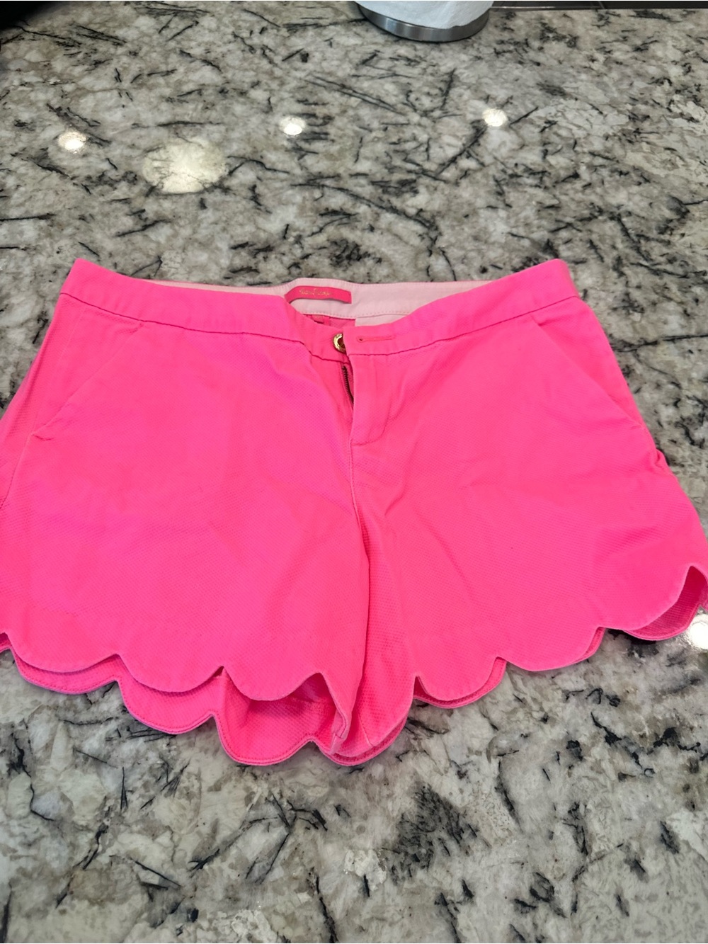 Lilly Pulitzer Neon Pink Scallop-Hem High Waist Shorts
